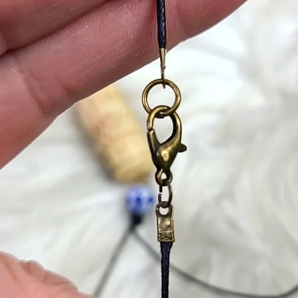 Necklace Pendant Creme Blue Vintage Carved Tibetan Bead Unisex Hippie Festival - Picture 3 of 6